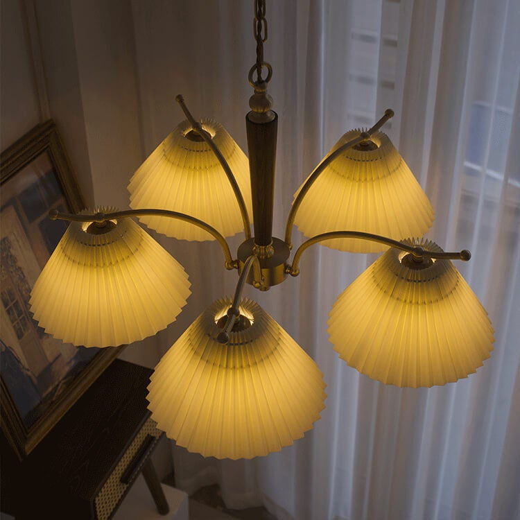 Vintage Walnut  Pleated Shade 3/6 Light Chandelier