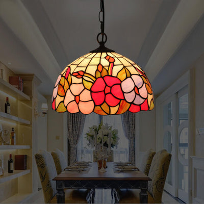 Tiffany European Stained Glass Dome 1-Light Pendant Light