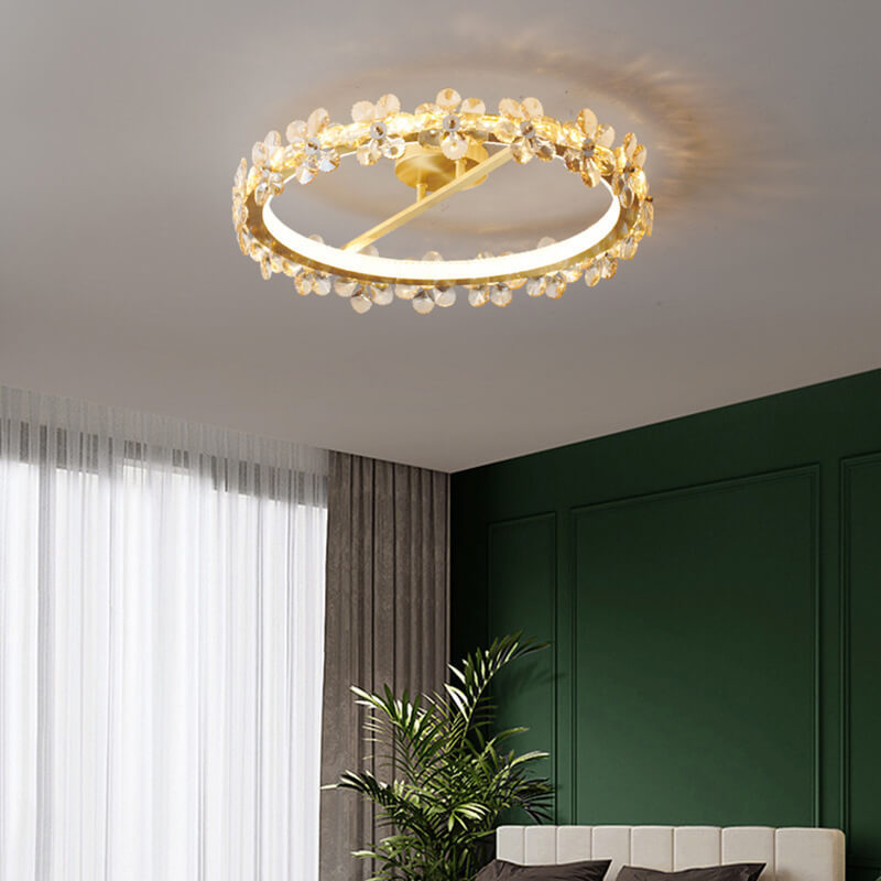 Moderne Luxus Kristall Blütenblatt Ring LED Deckenleuchte in halber Einbauhöhe 