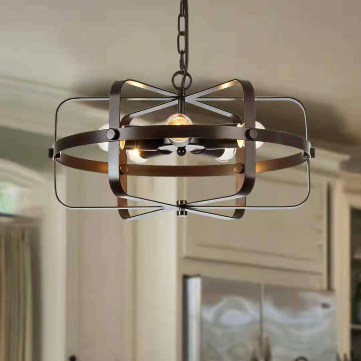 Industrielle Vintage Eisen Trommelform Runde 5-Licht Kronleuchter 