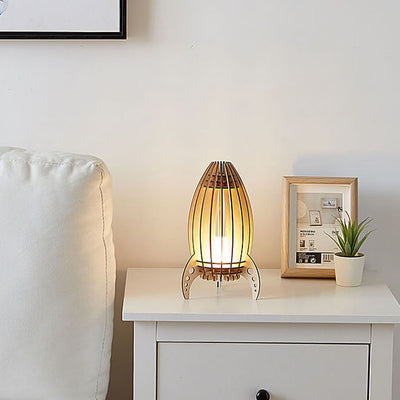 Lampe de table veilleuse à 1 lumière fusée en sculpture sur bois créative 