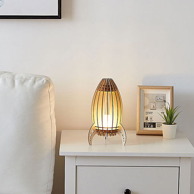 Lampe de table veilleuse à 1 lumière fusée en sculpture sur bois créative 