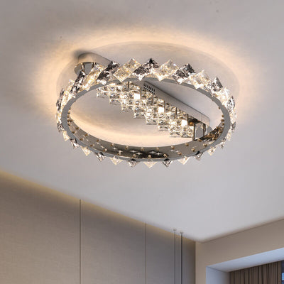 Modern Luxury Crystal Circle LED Semi-Flush Mount Ceiling Light