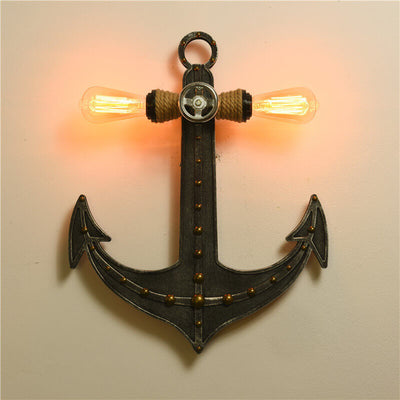 Industrial Vintage Wooden Boat Anchor 2-Light Decorative Wall Sconce