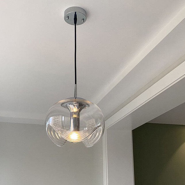 Vintage Clear Wave Glass Globe 1-Light Pendant Light