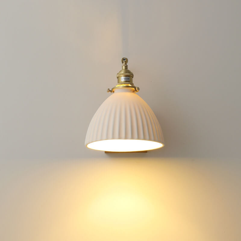 Vintage Walnuss Keramik Glocke 1-Licht Wandleuchte Lampe 