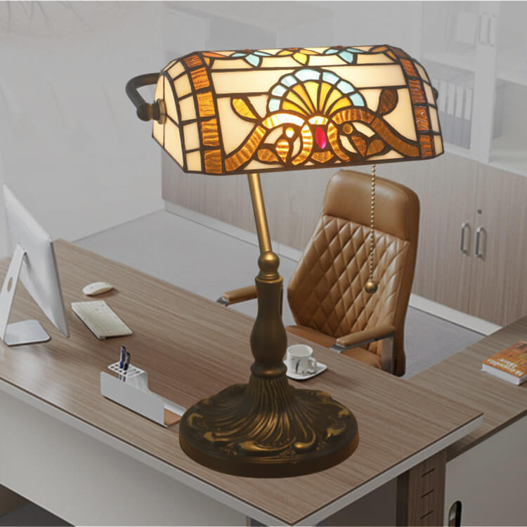 Vintage Stained  Glass 1-Light Zipper Switch Table Lamp