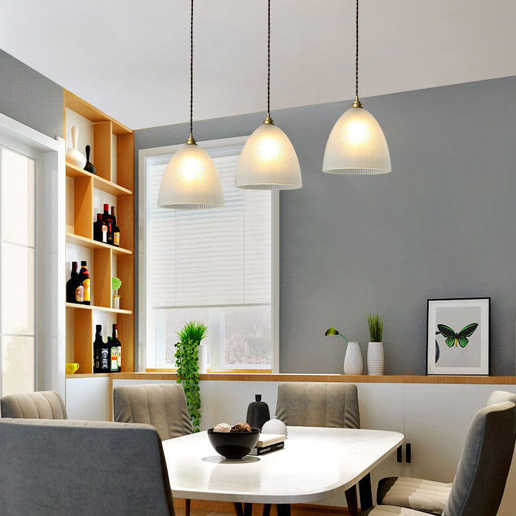 Simple Bell-shaped Striped Glass 1-Light Pendant Light