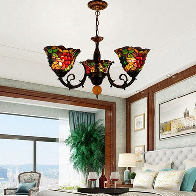 Tiffany Rustic Fruits Stained Glass 3-Light Chandelier