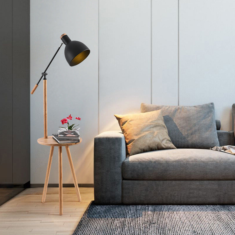 Industrielle Eisen-Schattierung Holzregal 1-Licht Stehlampe 