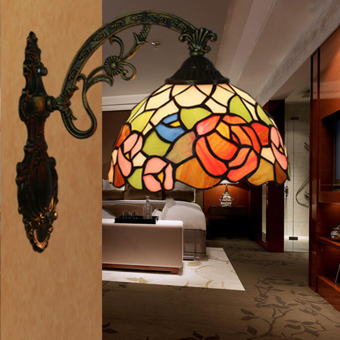 Lámpara de Aplique de Pared de Vidrio Tiffany con Flor de 1 Luz 