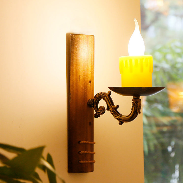 Applique murale à 1 lumière tissée en bambou vintage Candle 