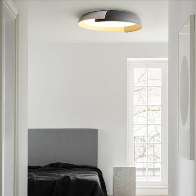 Minimalist Round Bowl Wood Grain LED Flush Mount Ceiling Light