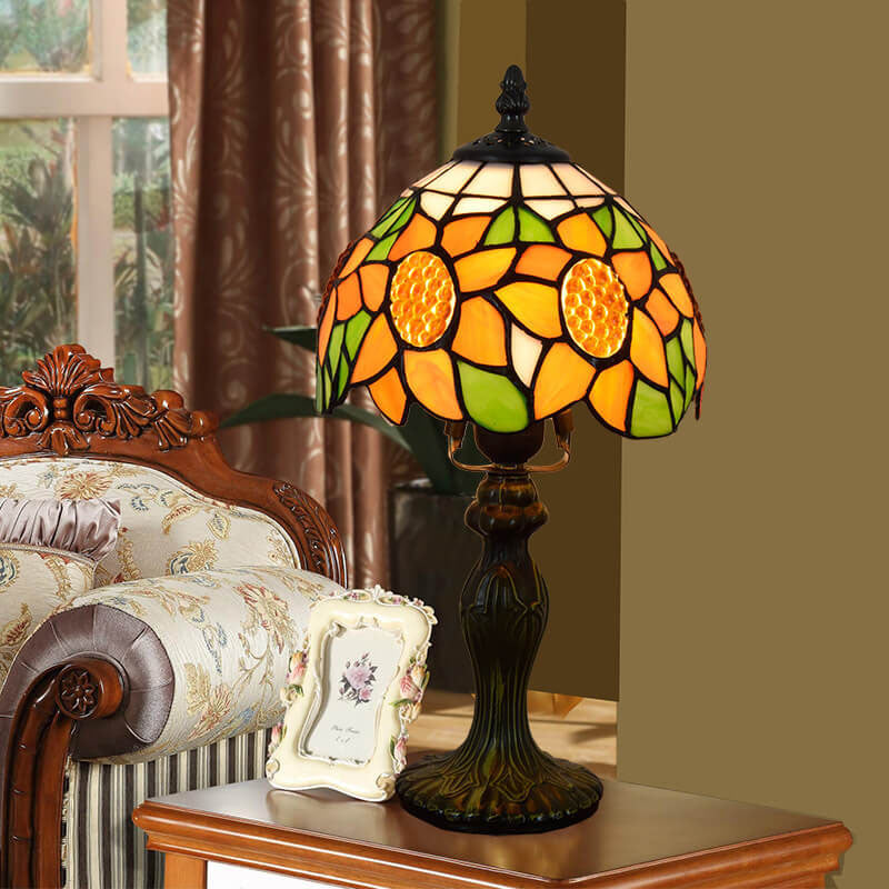 Tiffany Rustic Sunflower Stained Glass 1-Light Table Lamp