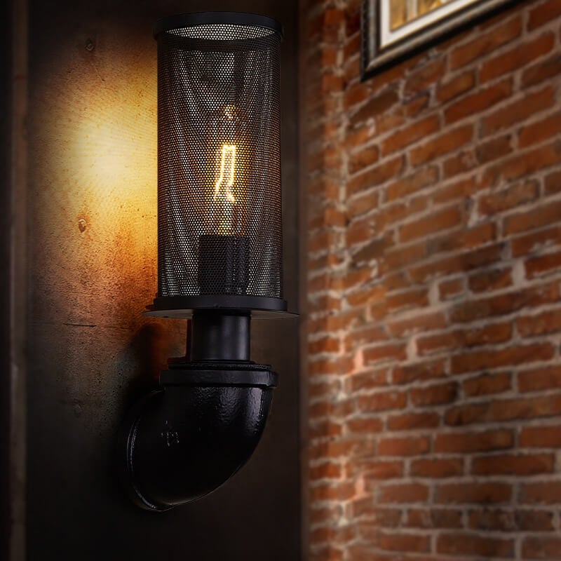 Industrial Vintage Cylinder Pipe Metal Mesh 1-Light Wall Sconce Lamp