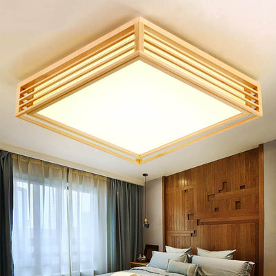 Nordic Solid Wood Square LED Japanese Tatami Flush Mount Ceiling Light