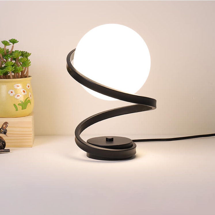 Modern Milky White Glass Spiral 1-Light LED Table Lamp