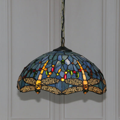 Tiffany Stained Glass 1-Light Dragonfly Dome Pendant Light