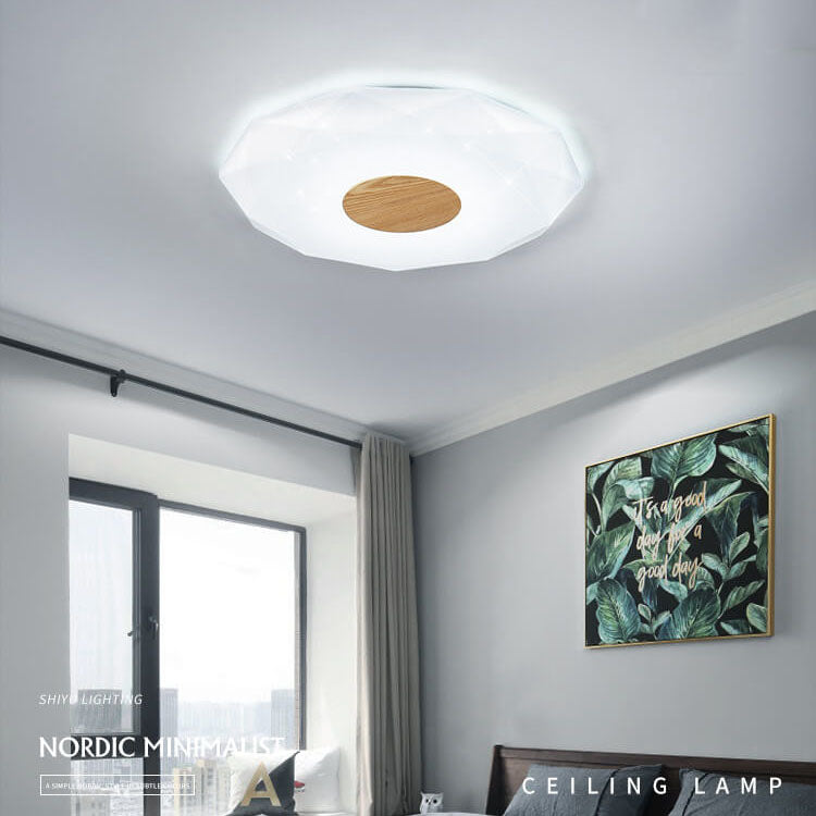 Nordic Solid Wood Acrylic Round 1-Light LED Flush Mount Ceiling Light