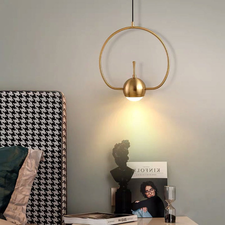 Lampe suspendue LED à 1 lumière avec anneau en fer doré créatif nordique 
