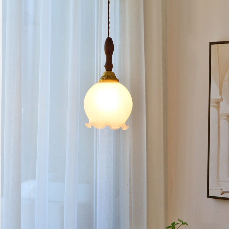 Lámpara Colgante de 1 Luz de Tulipán de Vidrio Vintage Francés 