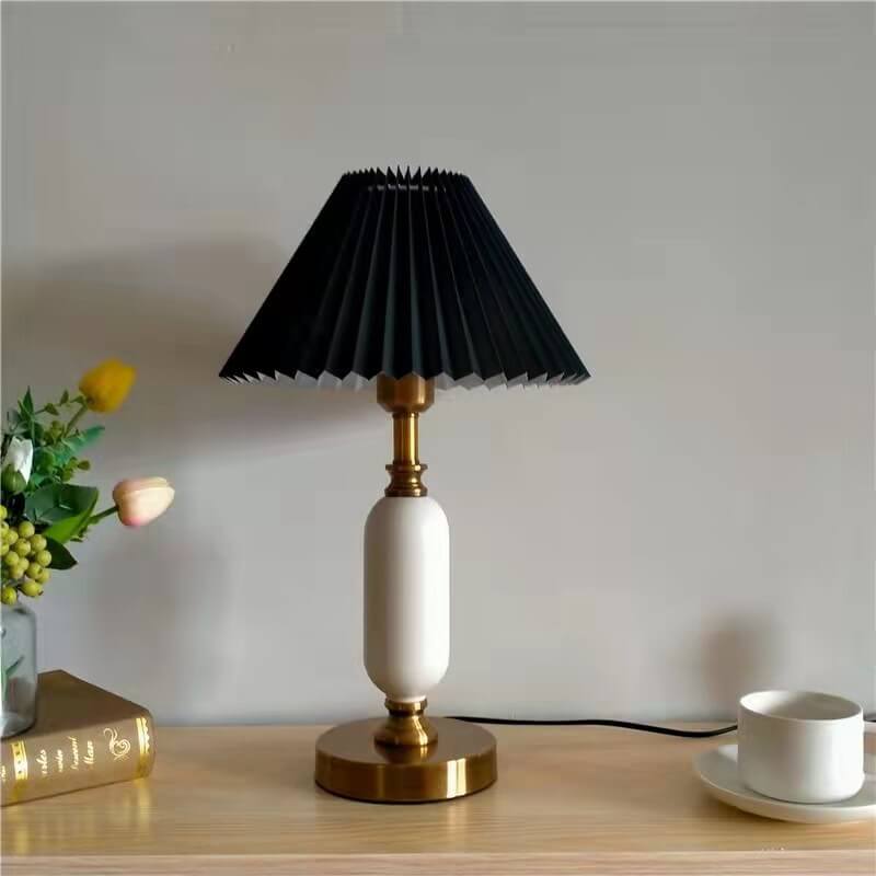 Retro Pleated Shade Column Base 1-Light Table Lamp