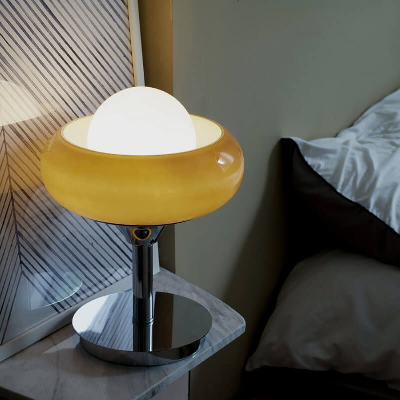 Vintage Glass Egg Tart Iron Base 1-Light Table Lamp