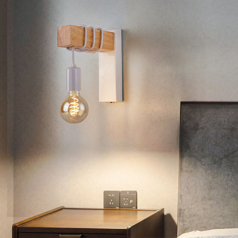 Applique Murale Industrielle Vintage en Bois avec Bras et 1 Lumière 