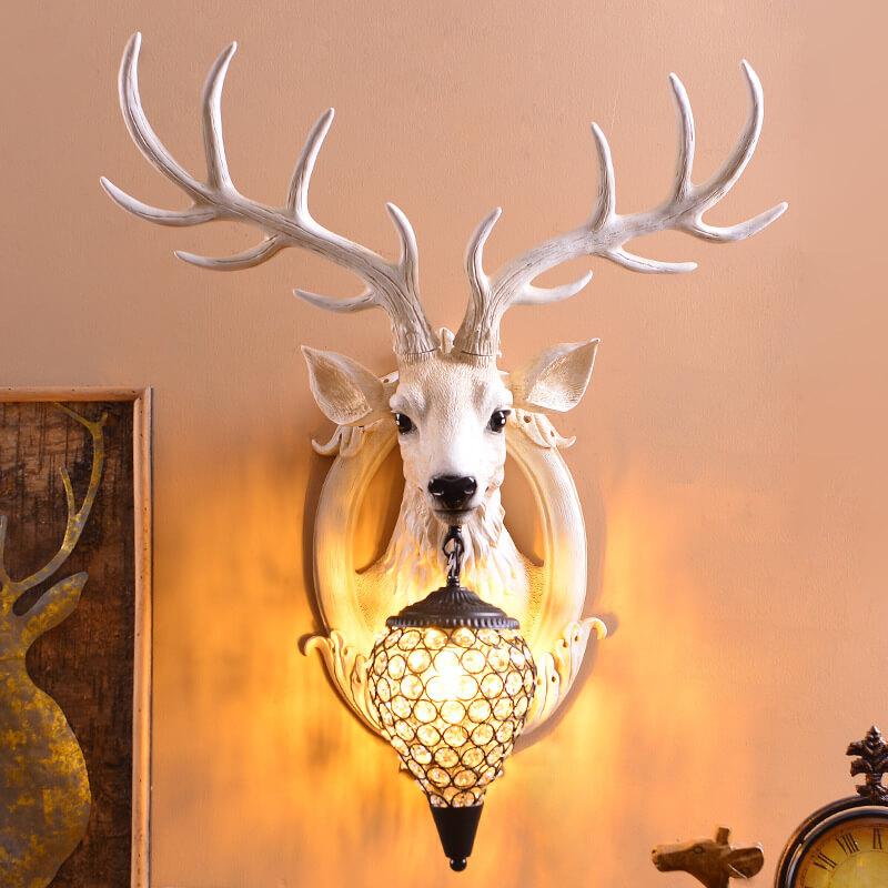 Vintage Antler Fruits Shade Resin 1-Light Wall Sconce Lamp