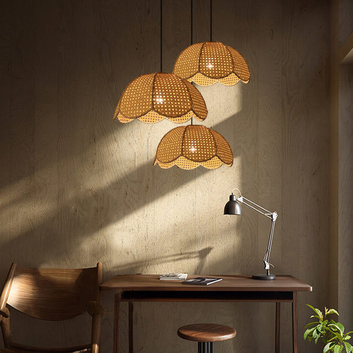 Nordic Rattan Weaving Scallop Dome 1-Light Pendant Light