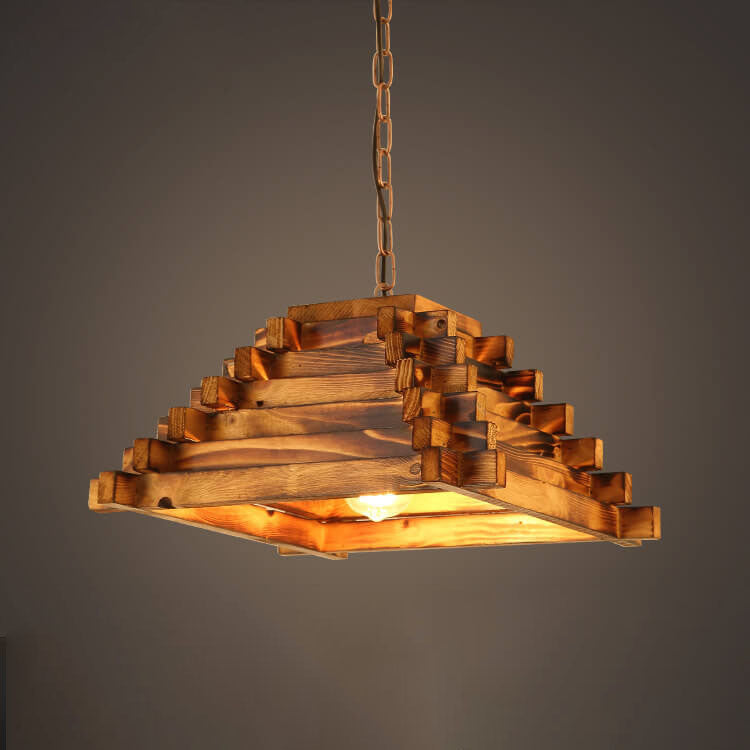 Vintage Aged Wooden Triangle 1-Light Pendant Light