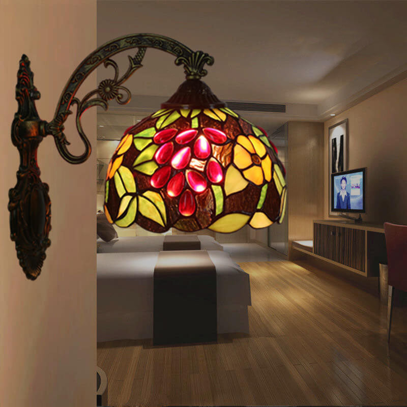 Tiffany Stained Glass Grape 1-Light Wall Sconce Lamp