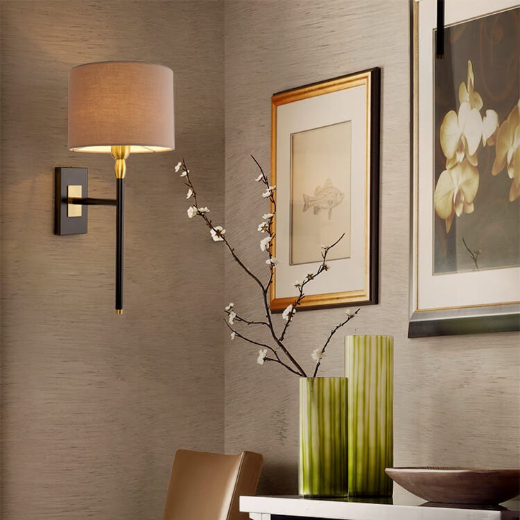 Modern Minimalist Coffee Fabric Cylinder Shade 1-Light Wall Sconce Lamp