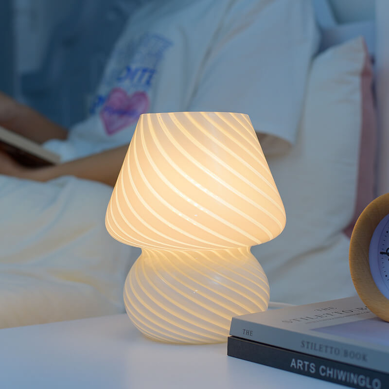 Lampe de Table de Nuit à LED 1 Lumière Champignon en Verre Créatif Rétro 