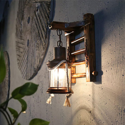 Vintage Kerosene Bamboo Weaving Base 1-Light Wall Sconce Lamp