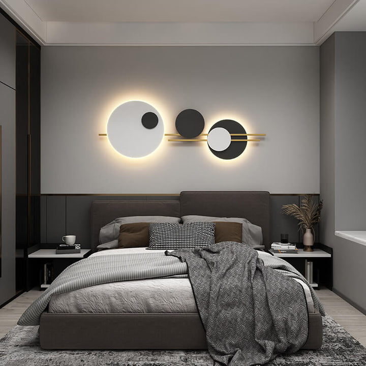 Modern Minimalist Round Iron Faux Leather LED Decorative Wall Mural Lamp for Living Room