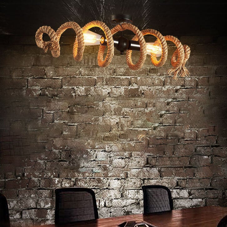 Vintage Weaving Rope Spiral Wave  2-Light Chandelier