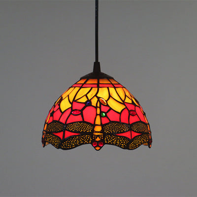 European Tiffany Dragonfly Stained Glass 1-Light Pendant Light