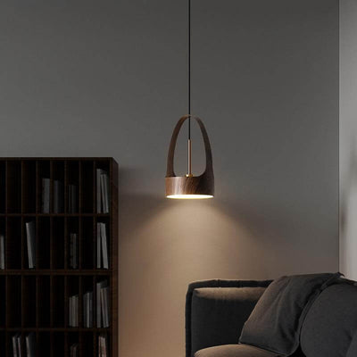 Modern Wood Grain Handle 1-Light  LED Pendant Light