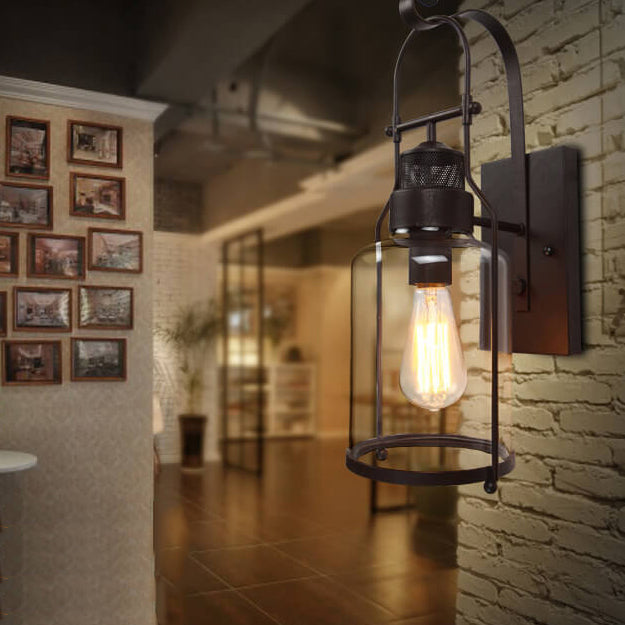 Industrial Iron Glass Jar 1-Light Wall Sconce Lamp