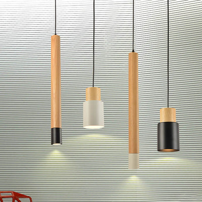 Simple Solid Wood Cylindrical Straight 1-Light LED Pendant Light