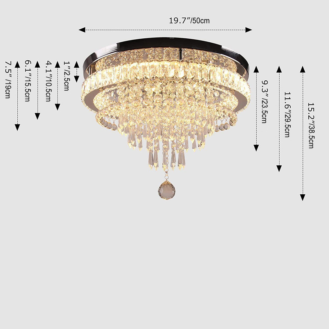 Moderne luxuriöse LED-Deckenleuchte mit Kristall, Edelstahl und rundem Quastendesign für Wohnzimmer &amp; Schlafzimmer 