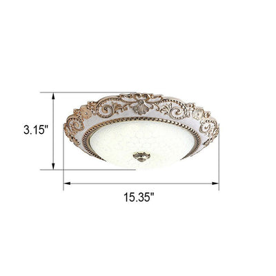 European Retro Round Carved Lace Resin Glass LED Flush Mount  Ceiling Light