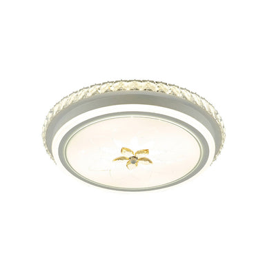 European Crystal Round Flower Design LED Flush Mount Ceiling Light