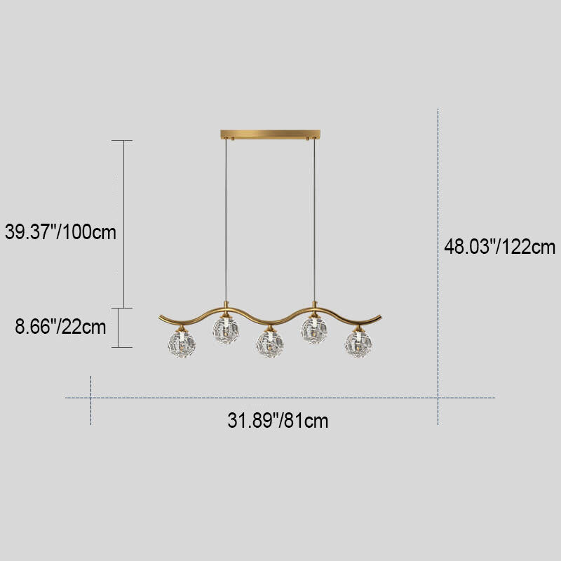 Moderne Luxus-Glas-Magische-Bohnen-Kupfer-Bogen-5/7-Licht-Insel-Licht-Kronleuchter für das Wohnzimmer 