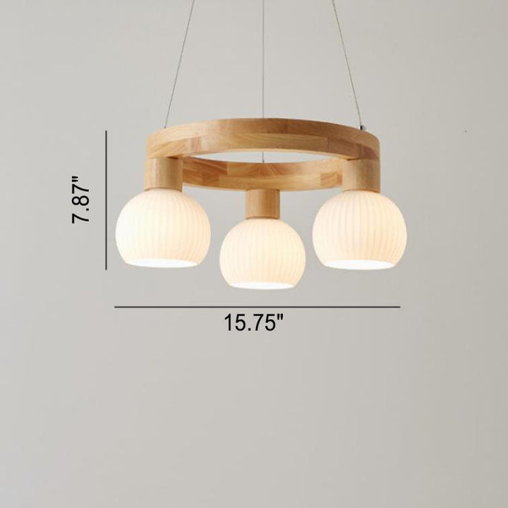 Moderner japanischer Kronleuchter mit strukturierter Glaskugel und 3/6/9 Lichtern 