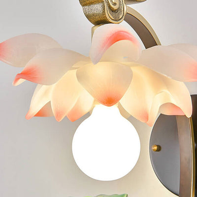 Modern Chinese Lotus Ceramic Resin 1-Light Wall Sconce Lamp