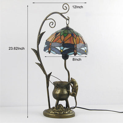 Vintage Tiffany Dome Stained Glass Mouse Base 1-Light Table Lamp