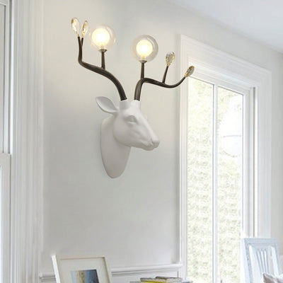 Vintage Creative Fortune Deer Head Resin 2-Light Wall Sconce Lamp