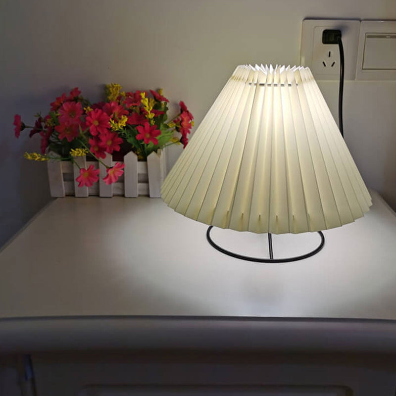 Vintage Pleated Fabric Round Metal Base 1-Light Table Lamp